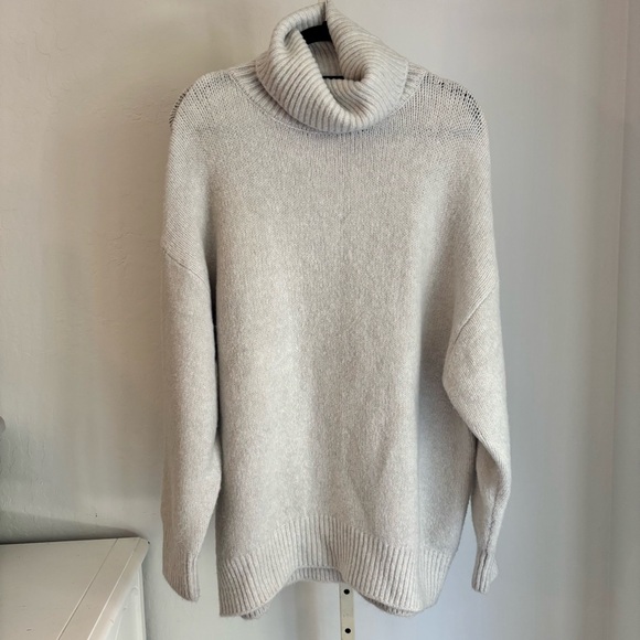 Zara Oversized Fuzzy Turtleneck Sweater in Silver/Pale Gray, Small - Picture 1 of 7